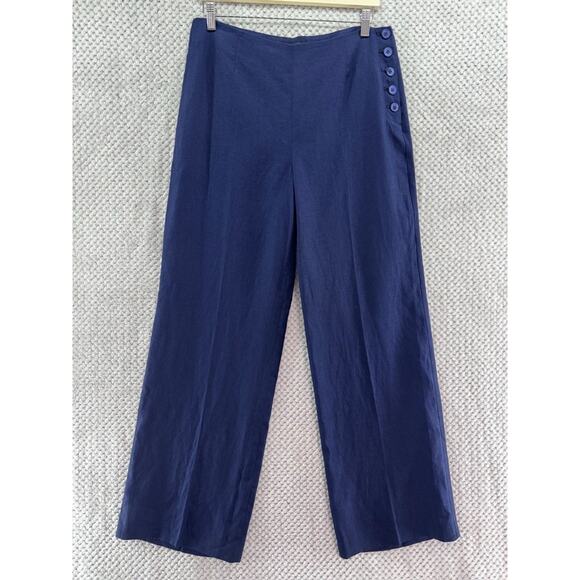 Talbots Pants Womens 8 Blue Linen High Rise Wide Leg Nautical Beach Preppy Sail - Picture 1 of 14